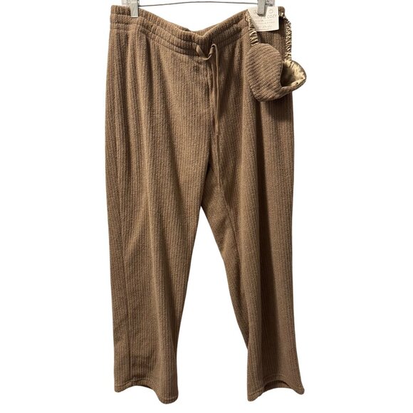 Life Rocks Comfy & Cozy Lounge Pants W/ Eye Mask By Life Rocks Size XL Tan Ribbe - Picture 1 of 12
